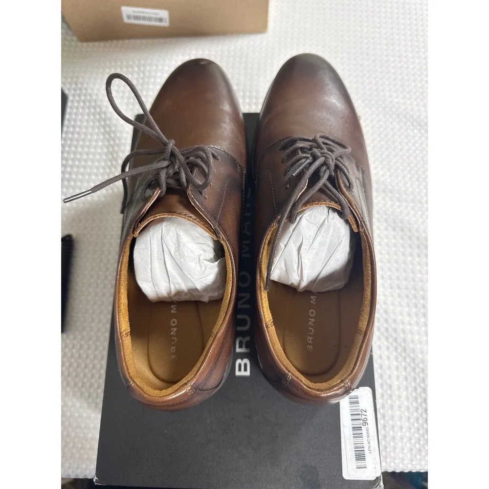 Bruno Marc Dress Shoes Mens 9.5 SBOX26007M Brown Burnished Plain Toe NIB